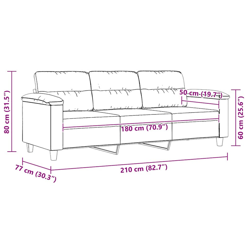 vidaXL 3-Seater Sofa Dark Grey 180 cm Microfibre Fabric