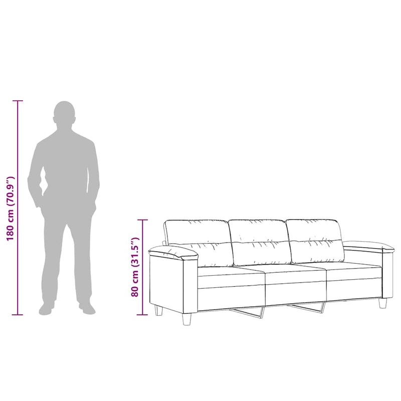 vidaXL 3-Seater Sofa Dark Grey 180 cm Microfibre Fabric
