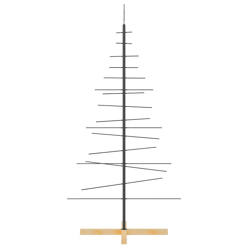 Metal Christmas Tree with Wooden Base Black 150 cm