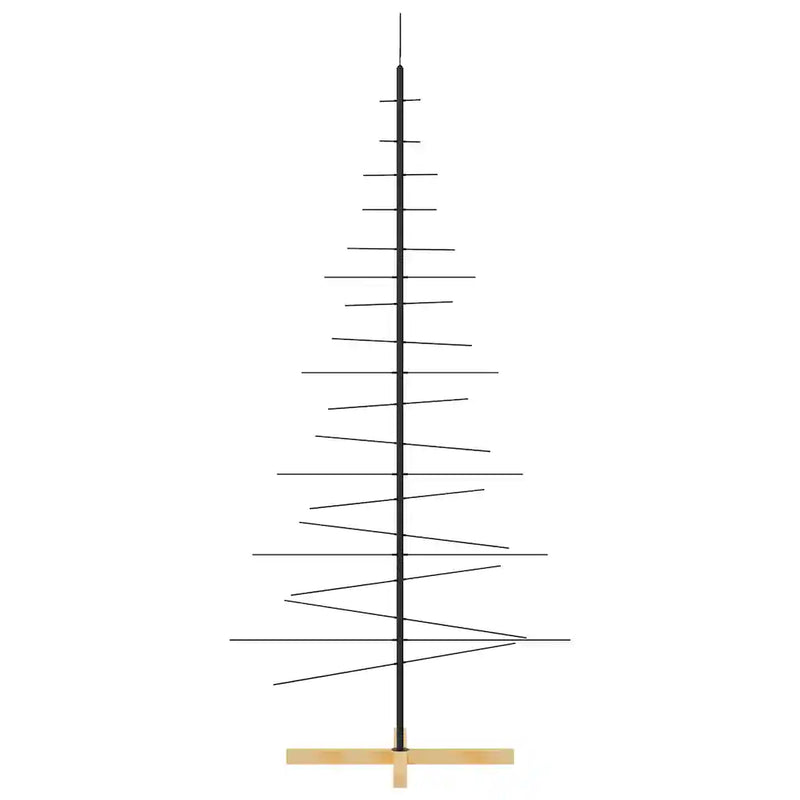 Metal Christmas Tree with Wooden Base Black 180 cm