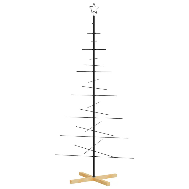 Metal Christmas Tree with Wooden Base Black 180 cm