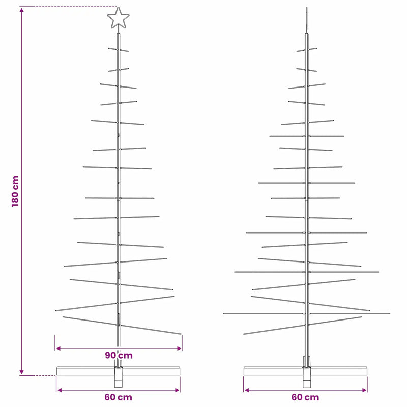 Metal Christmas Tree with Wooden Base Black 180 cm