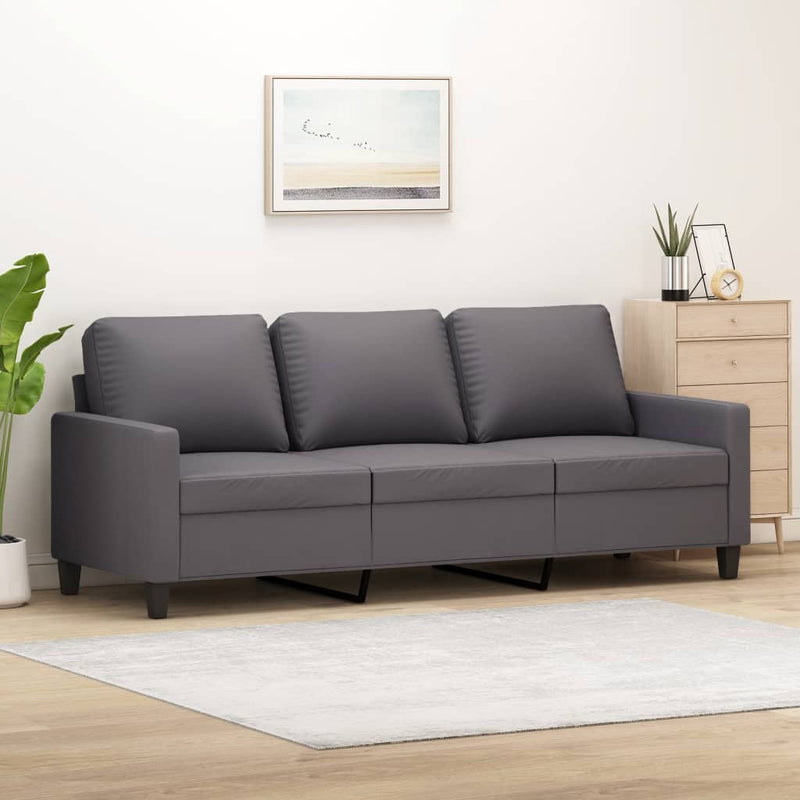 vidaXL 3-Seater Sofa Grey 180 cm Faux Leather