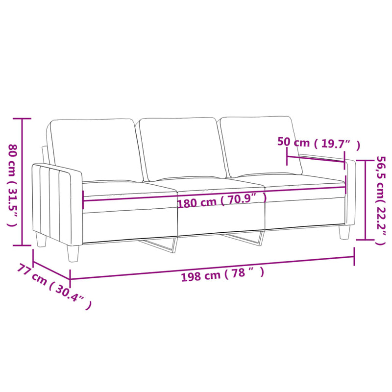 3-Seater Sofa Dark Grey 180 cm Fabric