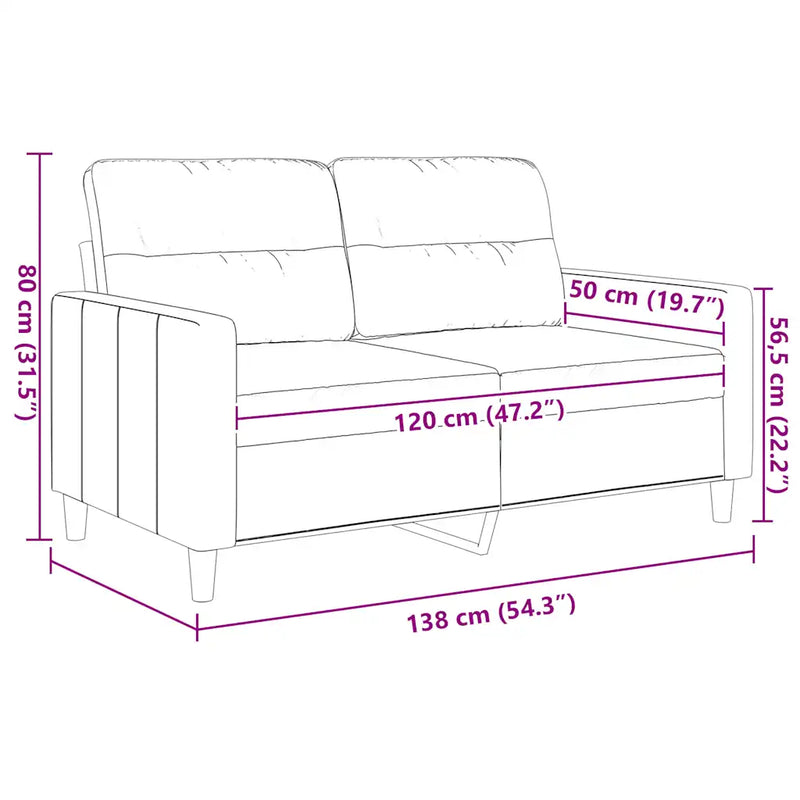 2-Seater Sofa Black 120 cm Fabric