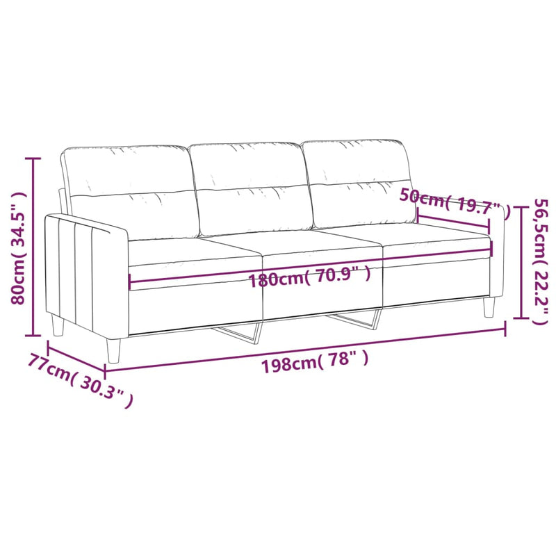 vidaXL 3-Seater Sofa Light Grey 180 cm Fabric