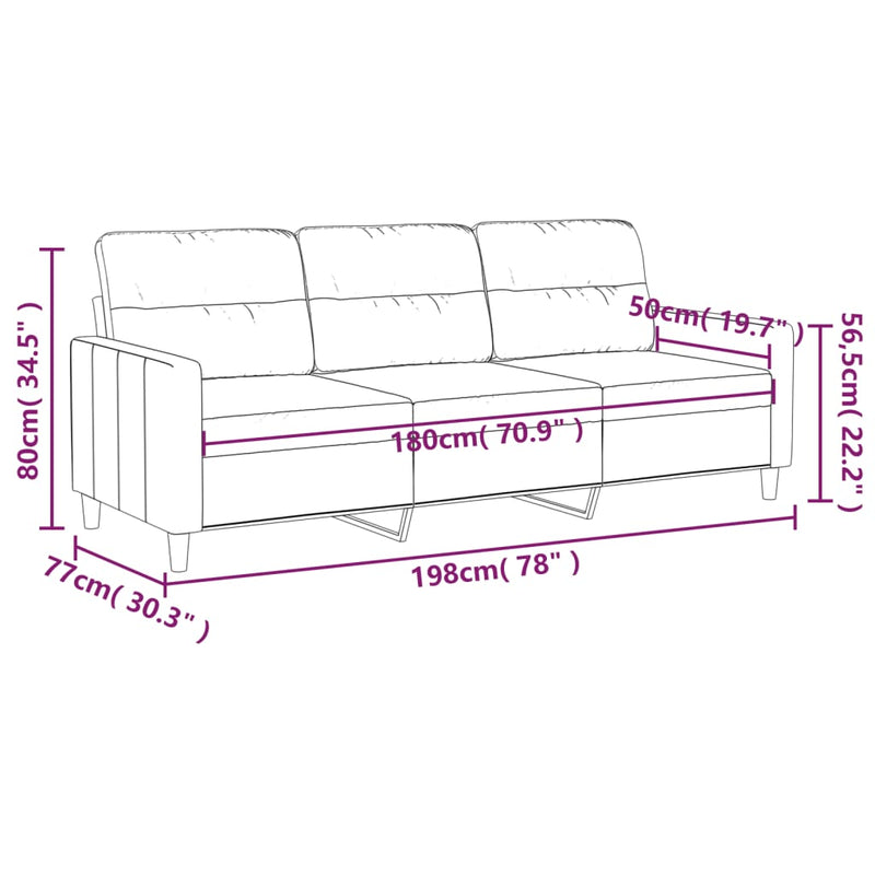 vidaXL 3-Seater Sofa Dark Grey 180 cm Fabric