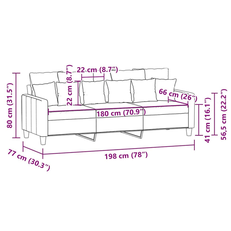 vidaXL 3-Seater Sofa Black 180 cm Fabric