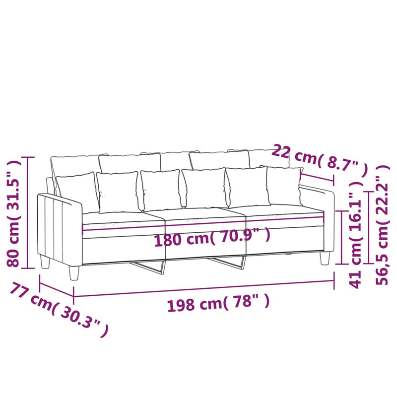 3-Seater Sofa Black 180 cm Fabric