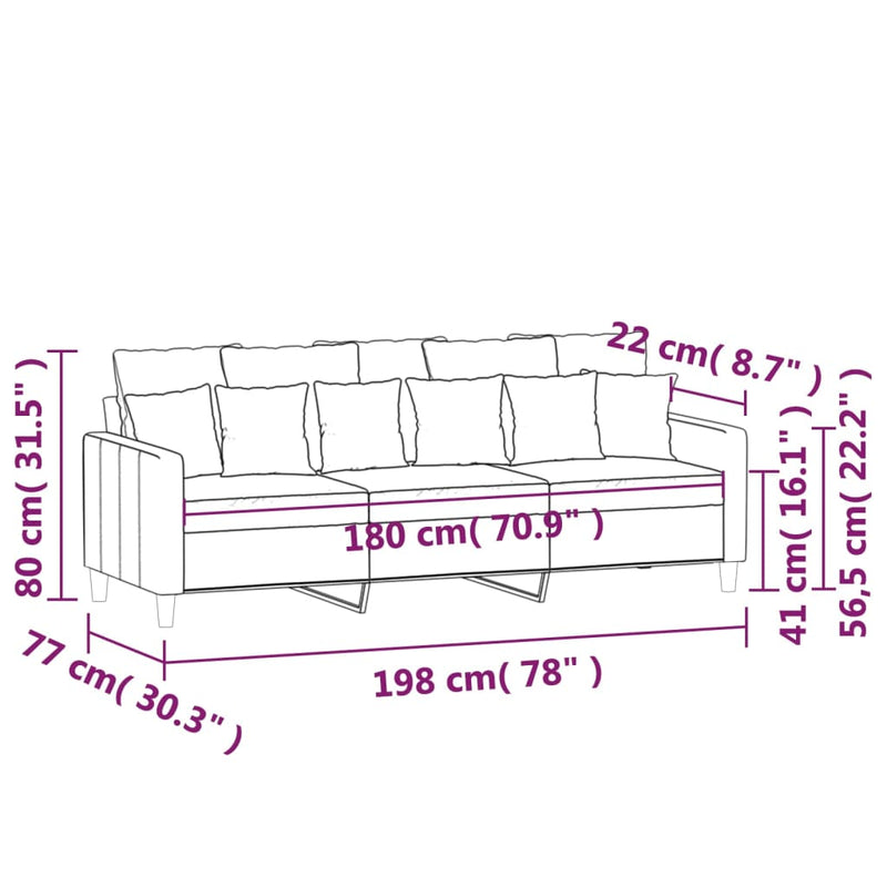vidaXL 3-Seater Sofa Black 180 cm Velvet
