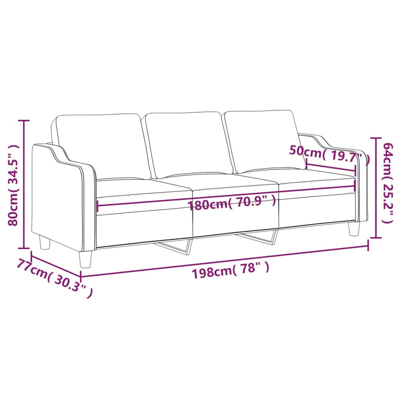 vidaXL 3-Seater Sofa Dark Grey 180 cm Fabric