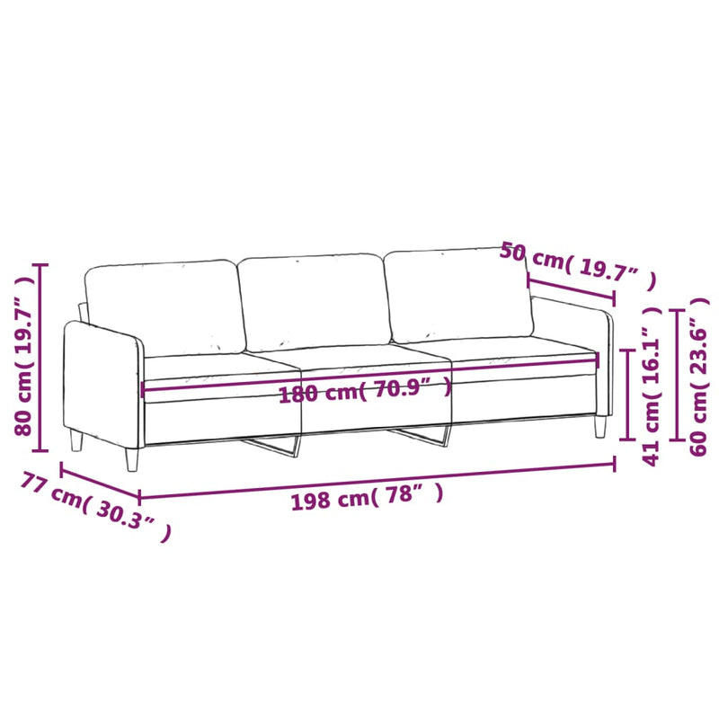 vidaXL 3-Seater Sofa Black 180 cm Velvet