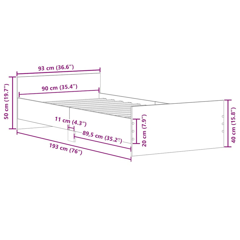 vidaXL Bed Frame without Mattress White 90x190 cm Engineered Wood
