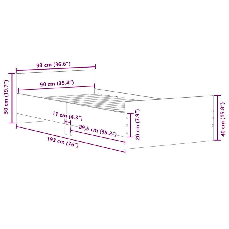 vidaXL Bed Frame without Mattress Black 90x190 cm Engineered Wood