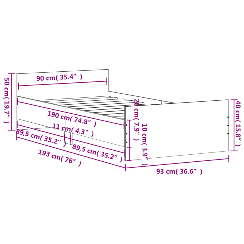 Bed Frame Sonoma Oak 92x187 cm Single Size Engineered Wood