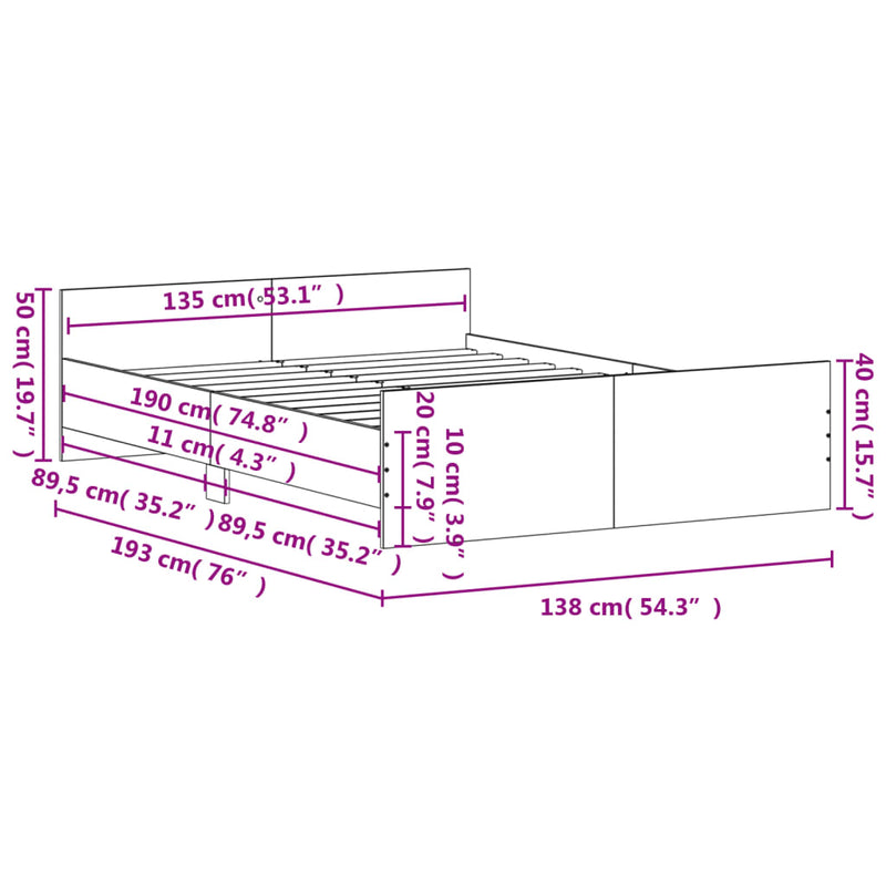 Bed Frame with Headboard and Footboard White 135x190 cm