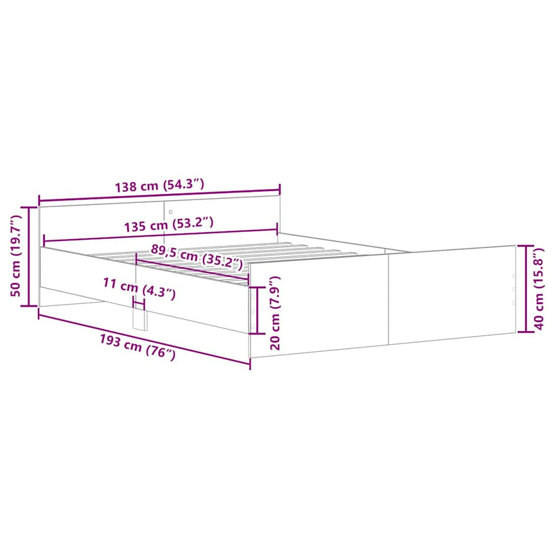 vidaXL Bed Frame without Mattress Sonoma Oak 135x190 cm
