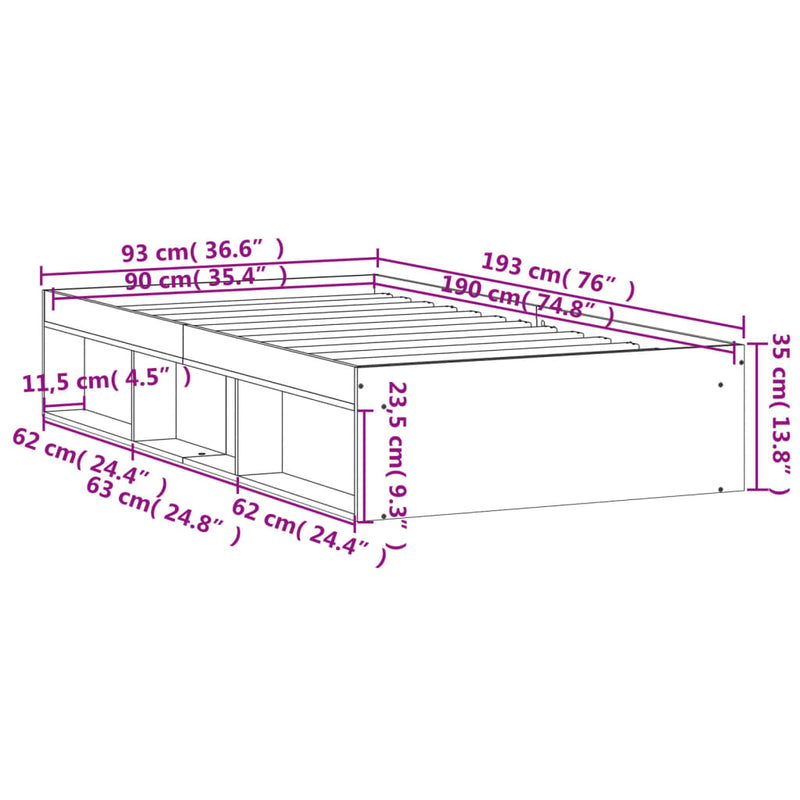 Bed Frame White 92x187 cm Single Size