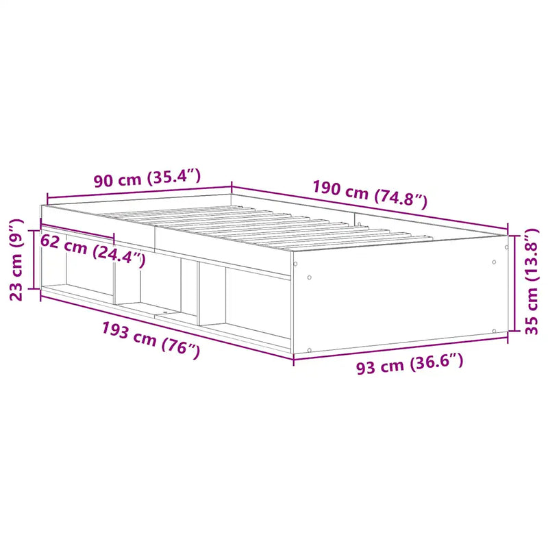 Bed Frame without Mattress Sonoma Oak 90x190 cm