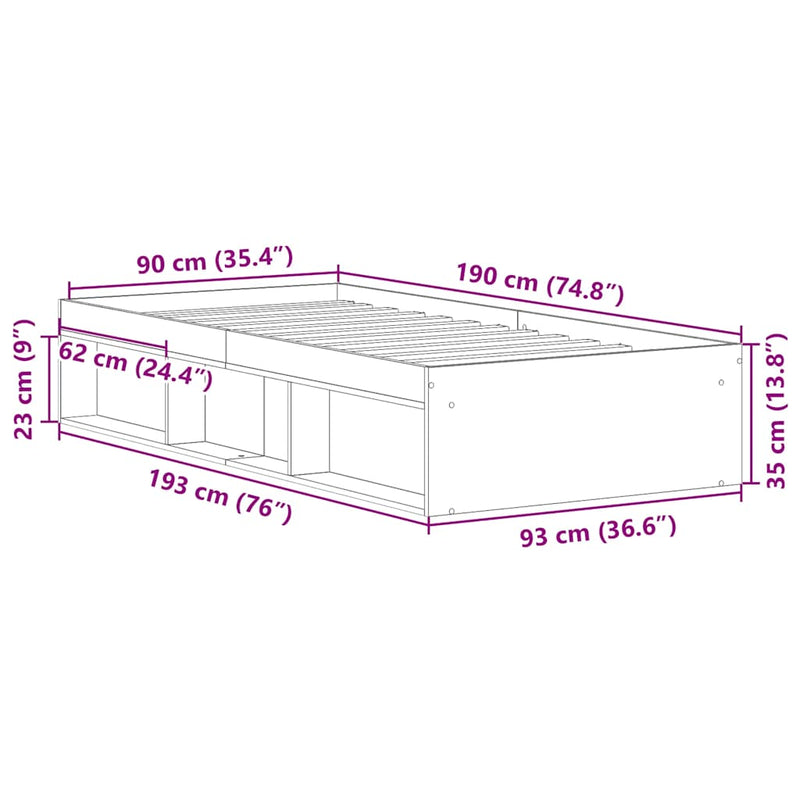 vidaXL Bed Frame without Mattress Sonoma Oak 90x190 cm