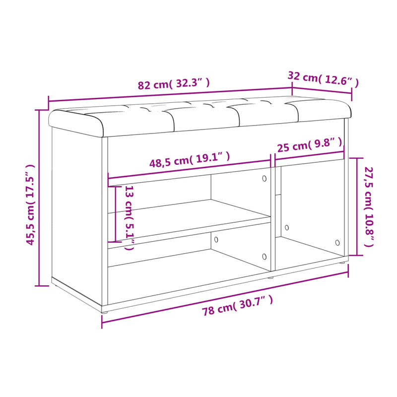Shoe Bench White 82x32x45.5 cm Engineered Wood