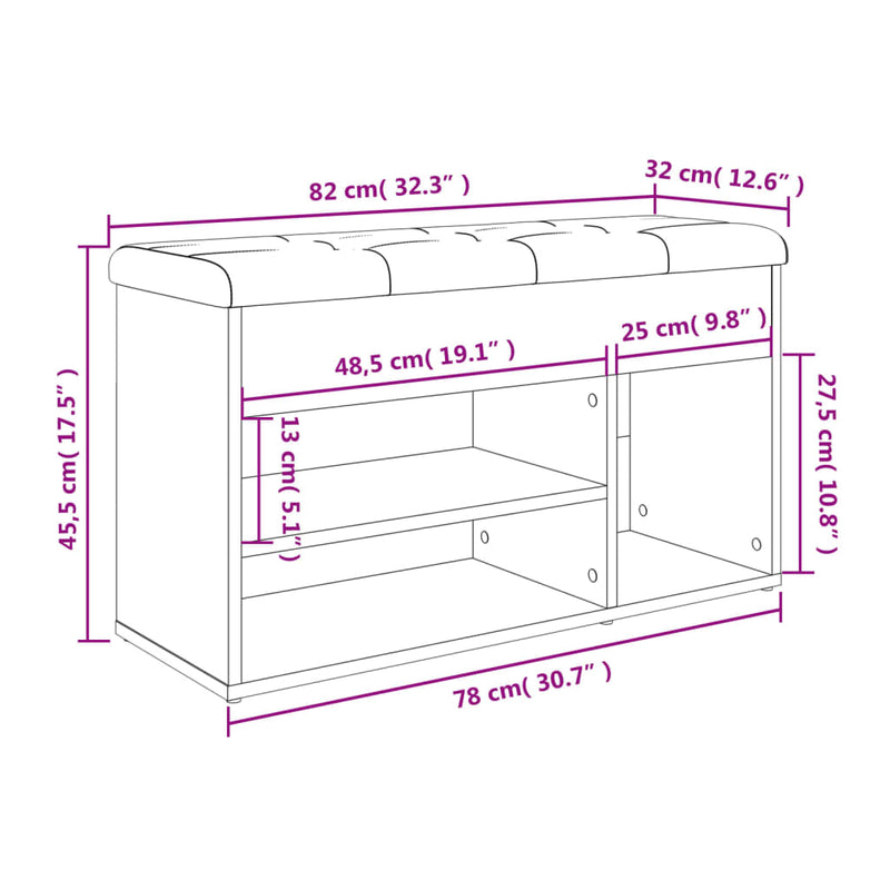 vidaXL Shoe Bench White 82x32x45.5 cm Engineered Wood
