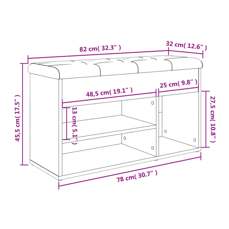 vidaXL Shoe Bench Sonoma Oak 82x32x45,5 cm Engineered Wood