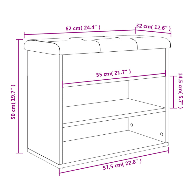 Shoe Bench White 62x32x50 cm Engineered Wood