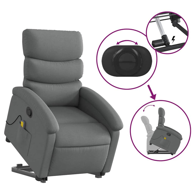 vidaXL Stand up Massage Recliner Chair Dark Grey Fabric