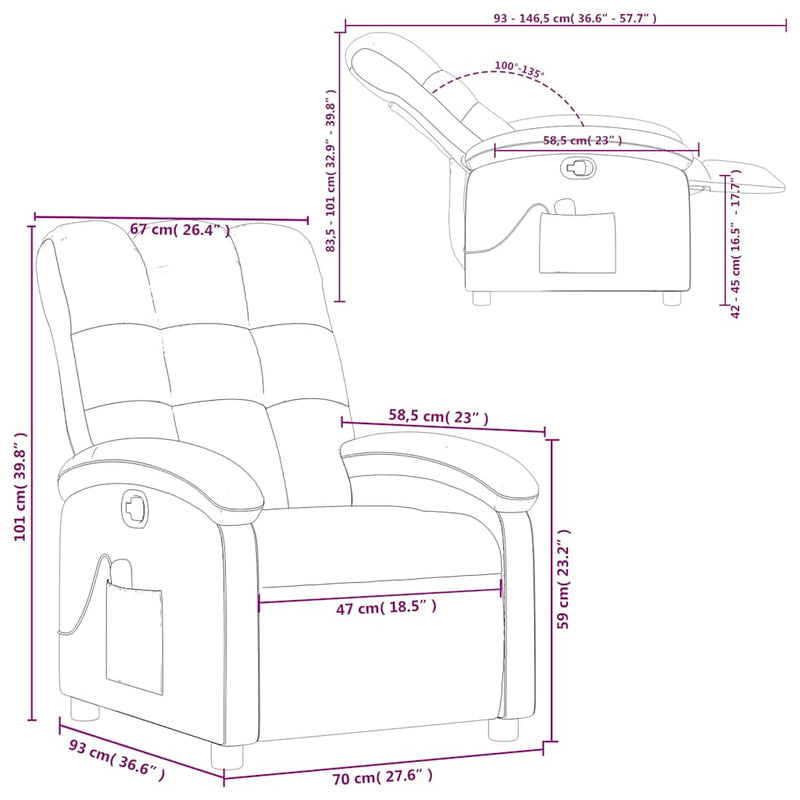 vidaXL Massage Recliner Chair Black Fabric