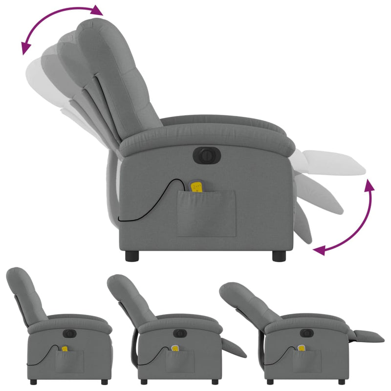 vidaXL Electric Massage Recliner Chair Dark Grey Fabric