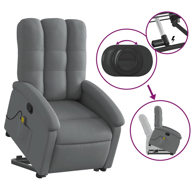 vidaXL Stand up Massage Recliner Chair Dark Grey Fabric