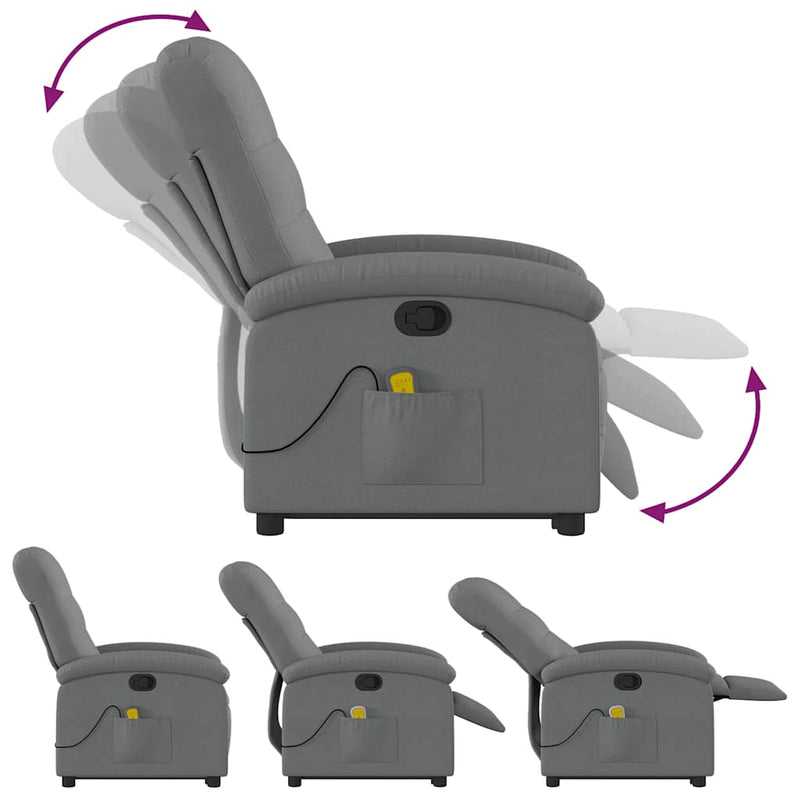 vidaXL Stand up Massage Recliner Chair Dark Grey Fabric