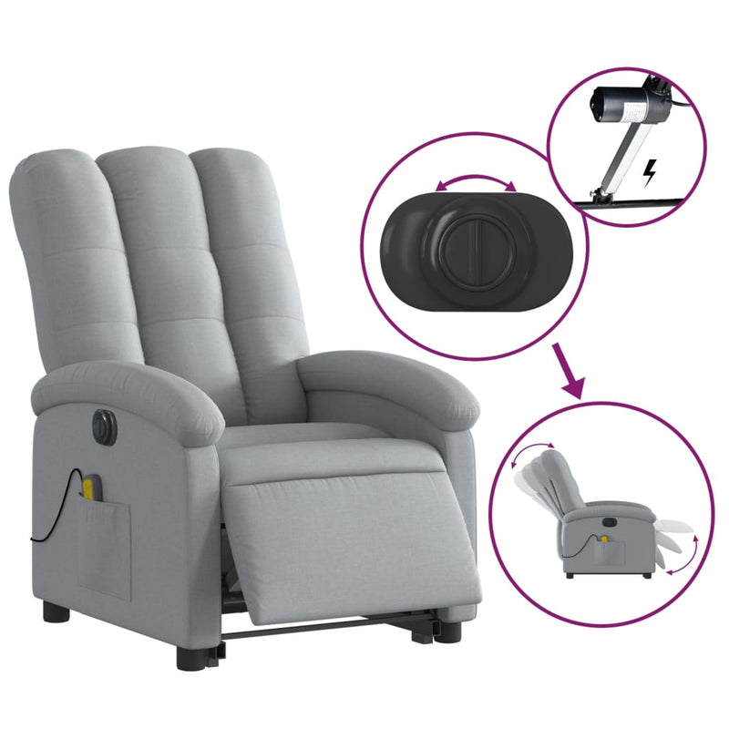 vidaXL Electric Stand up Massage Recliner Chair Light Grey Fabric