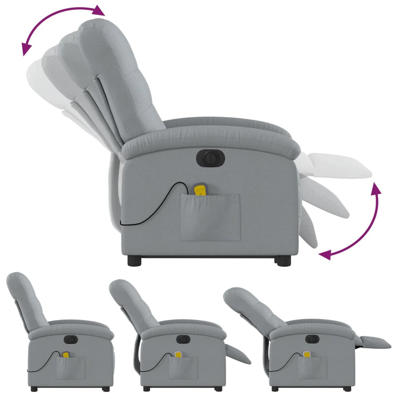 vidaXL Electric Stand up Massage Recliner Chair Light Grey Fabric