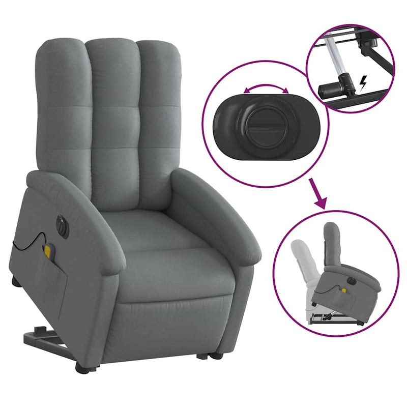 vidaXL Electric Stand up Massage Recliner Chair Dark Grey Fabric