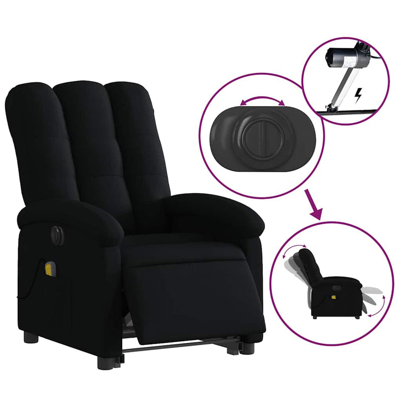 vidaXL Electric Stand up Massage Recliner Chair Black Fabric