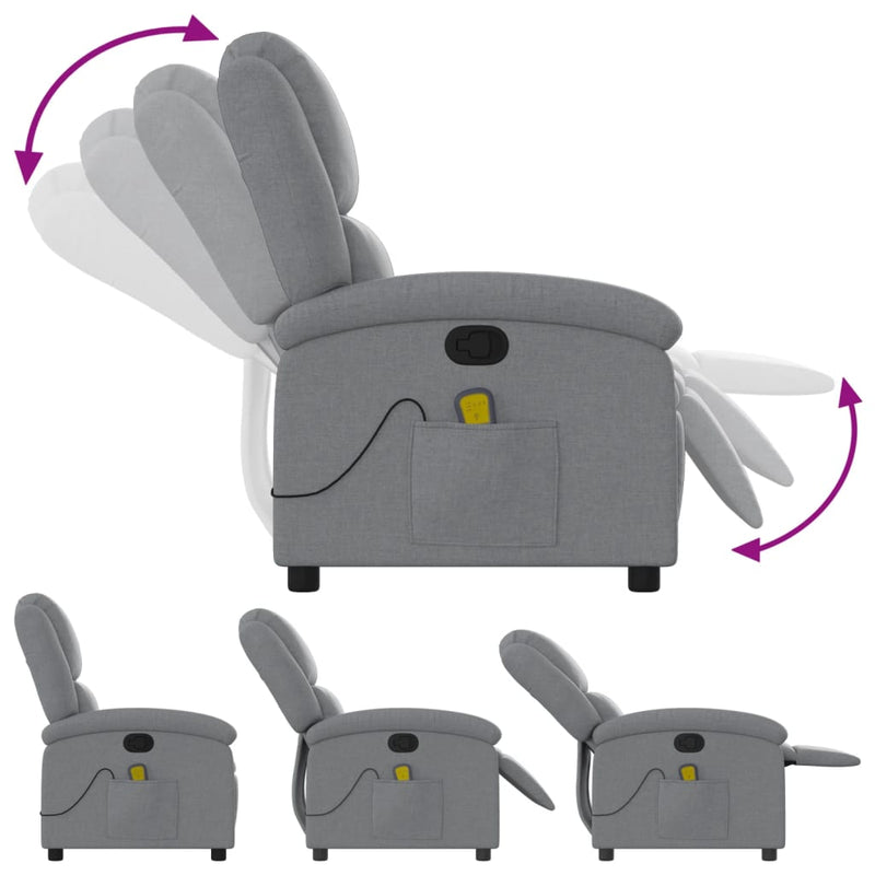 vidaXL Massage Recliner Chair Light Grey Fabric