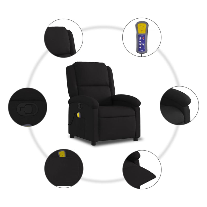 vidaXL Massage Recliner Chair Black Fabric