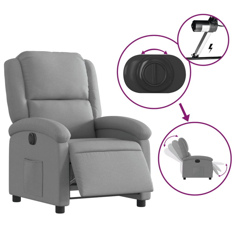 vidaXL Electric Recliner Chair Light Grey Fabric
