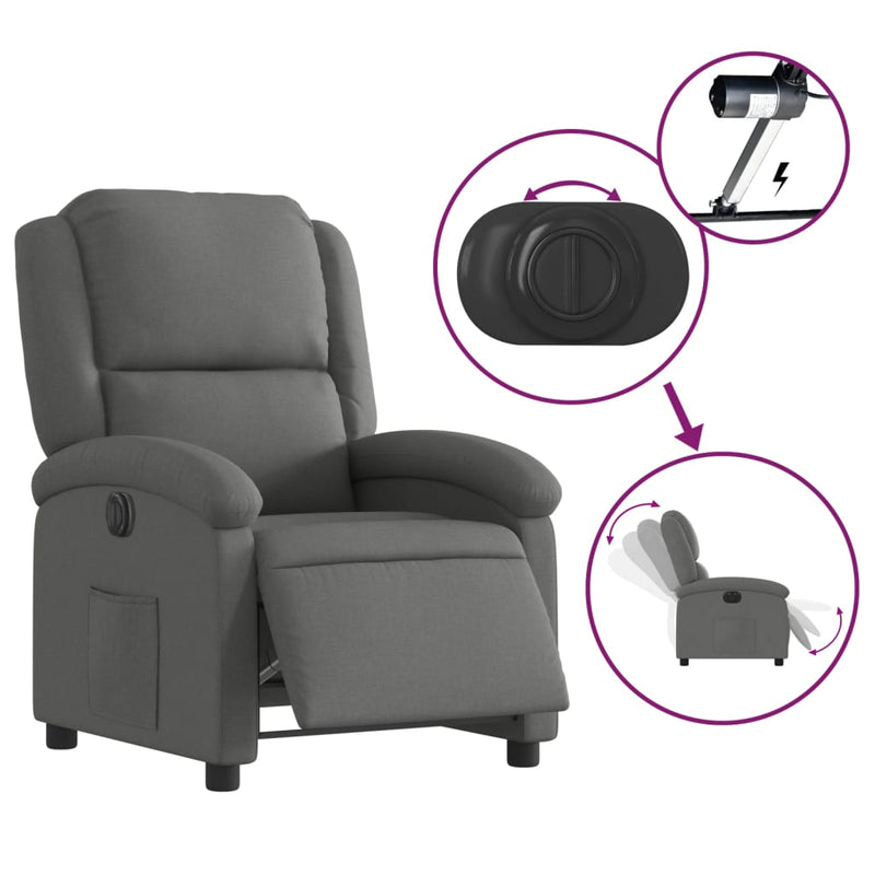 vidaXL Electric Recliner Chair Dark Grey Fabric