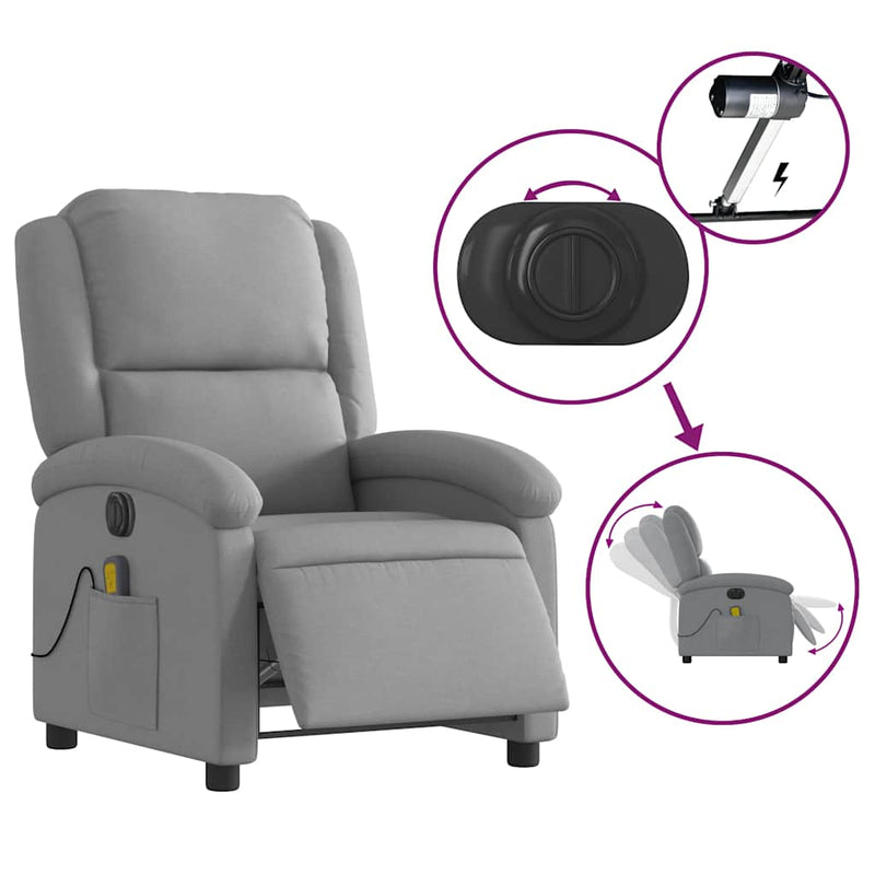 vidaXL Electric Massage Recliner Chair Light Grey Fabric