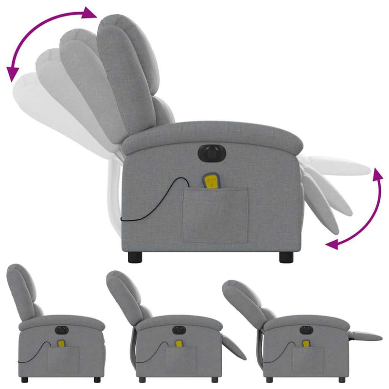 vidaXL Electric Massage Recliner Chair Light Grey Fabric