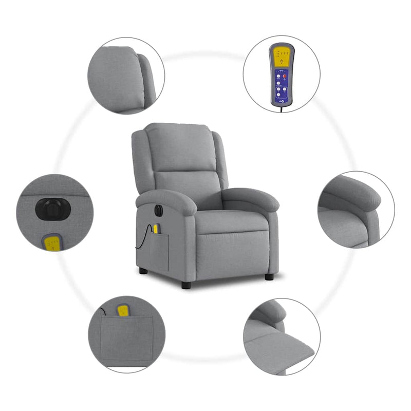 vidaXL Electric Massage Recliner Chair Light Grey Fabric