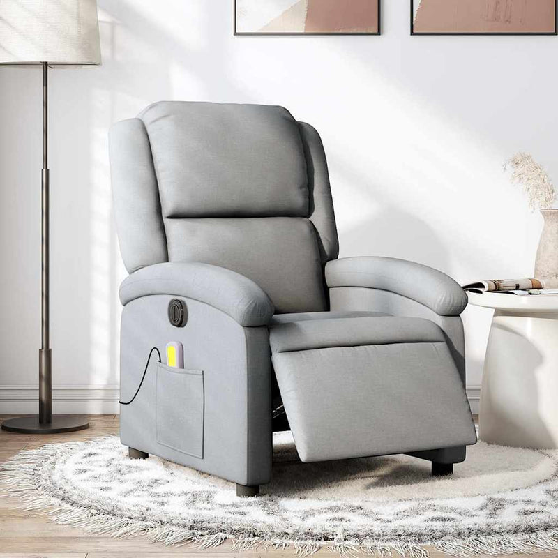 vidaXL Electric Massage Recliner Chair Light Grey Fabric