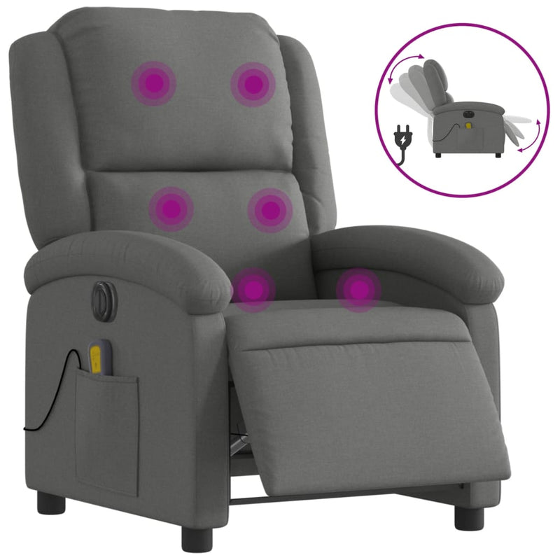 vidaXL Electric Massage Recliner Chair Dark Grey Fabric