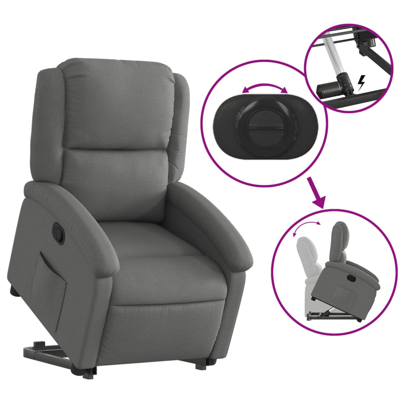 vidaXL Stand up Recliner Chair Dark Grey Fabric