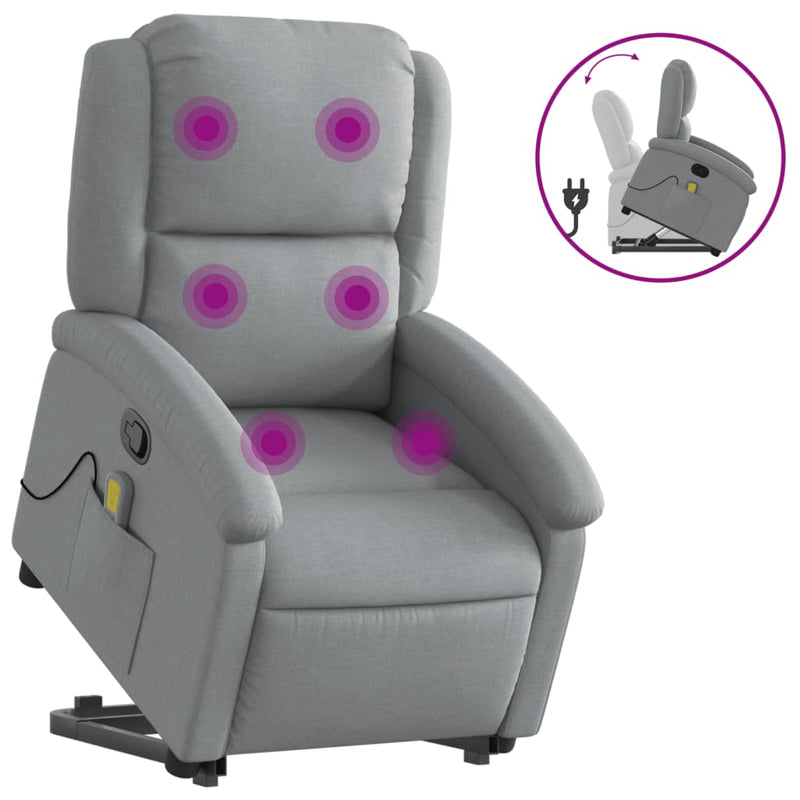 vidaXL Stand up Massage Recliner Chair Light Grey Fabric