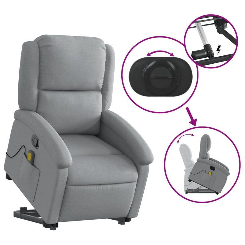 vidaXL Stand up Massage Recliner Chair Light Grey Fabric