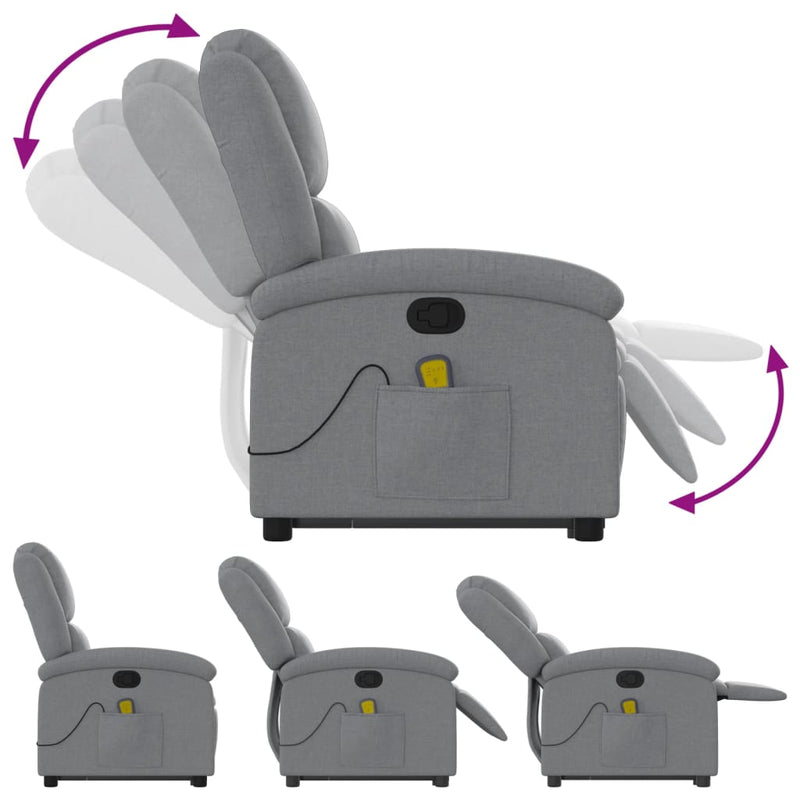 vidaXL Stand up Massage Recliner Chair Light Grey Fabric